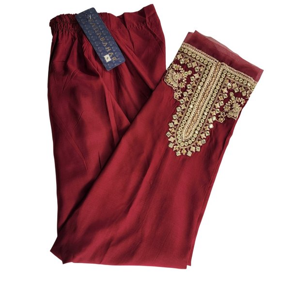 Women's Silk Trouser Pant Mirror Embroidered Sadabahar Designer Pakistani Indian - Picture 3 of 16